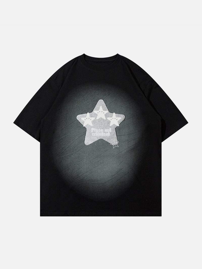 Blanche  T Shirts Aelfric Eden Towel Embroidery Star Print Tee - OIA-1086884